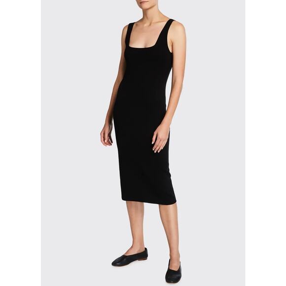 [Vince] Black Wool Blend Knit Square Neck Sleeveless Midi Tank Dress LBD Size XL - Picture 1 of 12